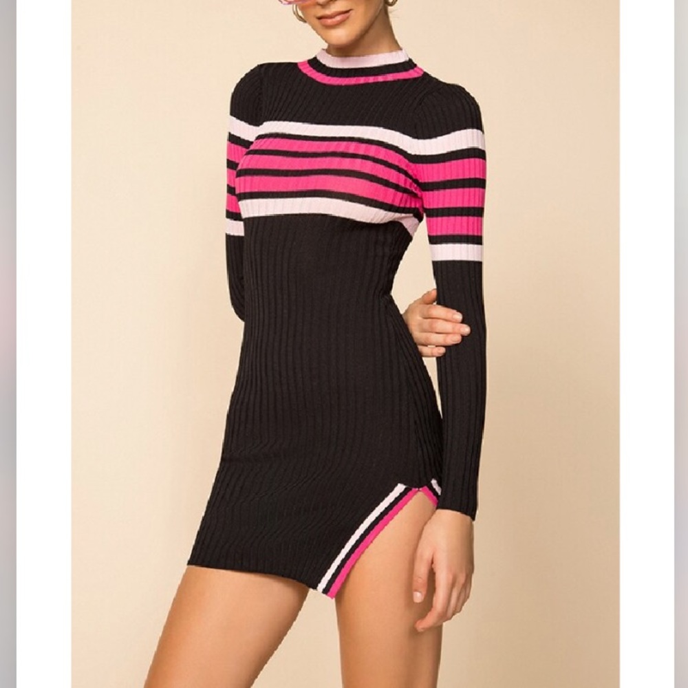 Superdown Black and Pink Striped Dress